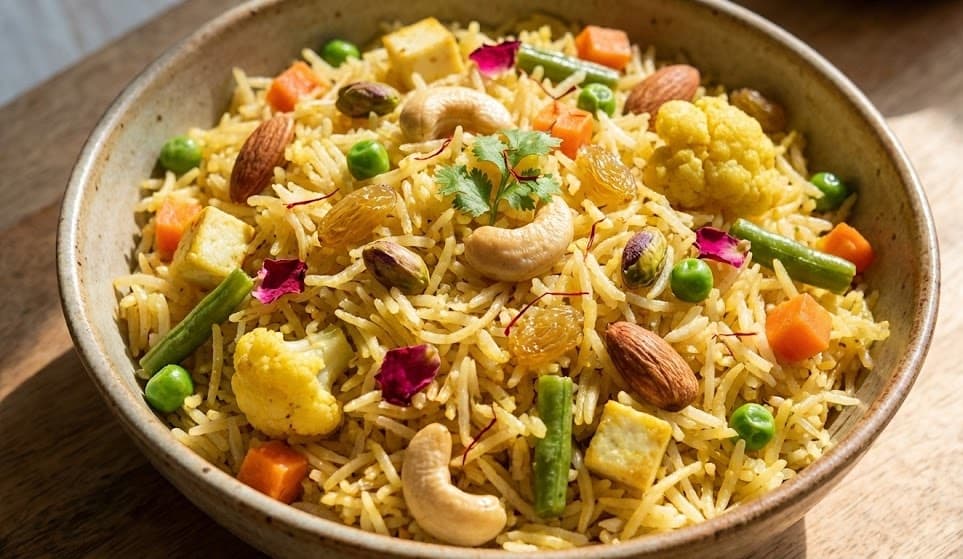 Navratna Pulao, a vegetarian rice dish from A-RICE