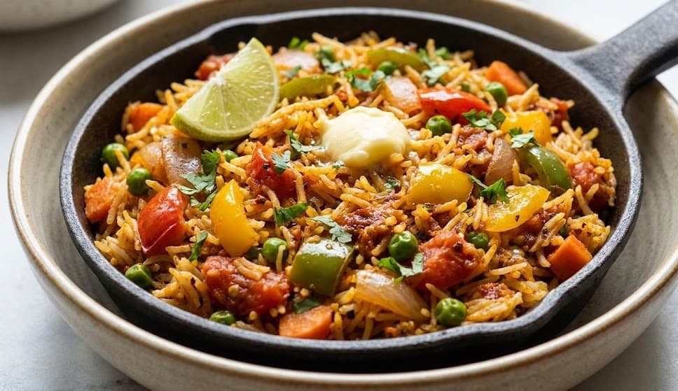 Veg Tava Pulao, a vegetarian rice dish from A-RICE